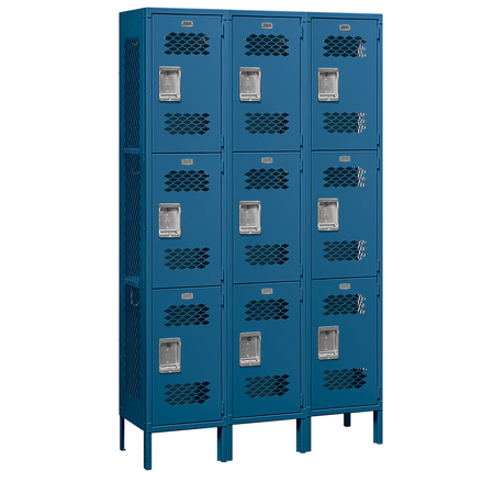 SALSBURY INDUSTRIES Wardrobe Locker, 45" W, 15" D, 78" H, (3) Wide, (9) Openings, Blue 83365BL-U
